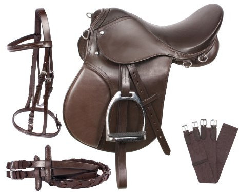 SHOWMEN CRAFT Braunes Leder-Set für Anfänger, englisches Pferd, Zaumzeug, Zügel, Gurt, Steigbügel Eisen