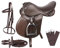 SHOWMEN CRAFT Braunes Leder-Set für Anfänger, englisches Pferd, Zaumzeug, Zügel, Gurt, Steigbügel Eisen
