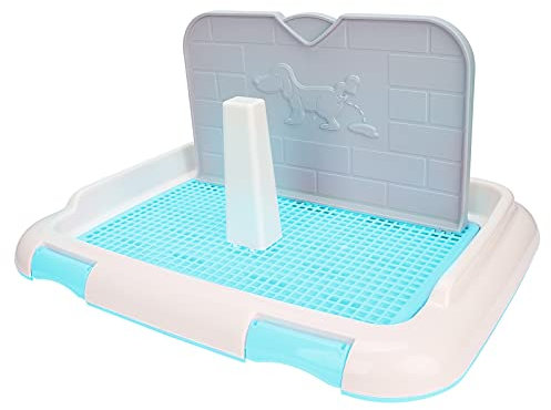 Aseo para Perros, Caja de para Perros de Interior con Pared simulada, orina programada Bandeja de Malla Orinal Corgi Potty Training Toilet, Bulldog francés Bandeja de Entrena (Azul)