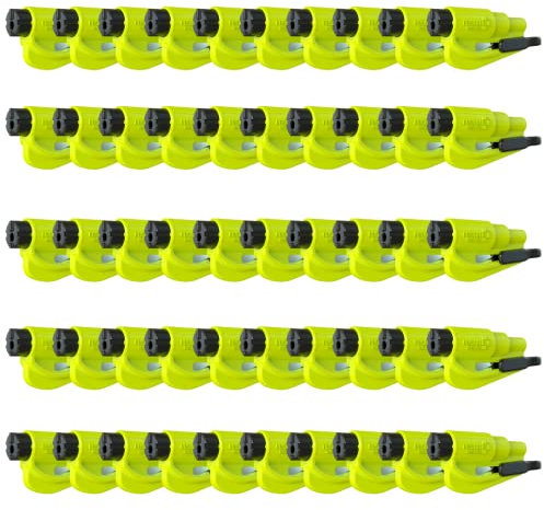 resqme 50 Stück Das Original Notfall Schlüsselanhänger Auto Escape Tool, 2-in-1 Sicherheitsgurtschneider und Fensterbrecher, Made in USA, Gelb - Kompakter Notfallhammer