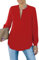 Homlan Damen Bluse Elegant V Ausschnitt Langarm Arbeit Oberteile Casual Tunika Henley Langarmshirt Einfarbig Lose Hemdbluse (8229X-Large, Rot)