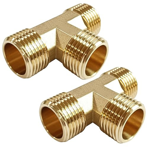 Uenede Lot de 2 raccords de tuyau en T en laiton 1,9 cm GHT mâle x 1,9 cm mâle droit x 1,9 cm mâle GHT mâle pour tuyau d'arrosage raccords de tuyau fileté