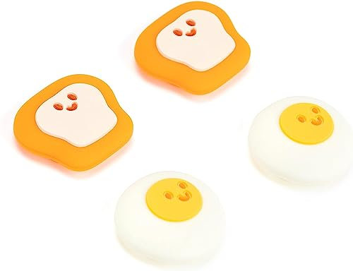 GeekShare Thumb Lot de 4 Capuchons Anti-Slip Thumbstick Cover Soft Silicone Analog Stick Cover,Cute Poached Egg Toast Joystick Caps Compatible avec Switch/OLED Switch Lite - Breakfast Theme