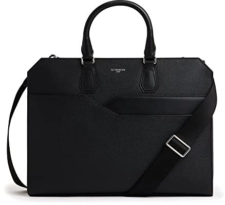 Le Tanneur, Porte Documents, Sac Ordinateur 15 Pouces, en Cuir Grain croisé, Gaston, Homme, 2 Poches Plates, Poche zippée, Poche moussée Ordinateur, Passant Trolley, bandoulière Ajustable Amovible