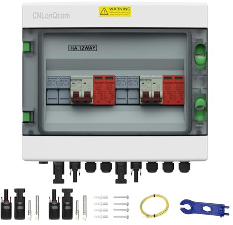 CNLonQcom Überspannungsschutz PV Solar Anschlusskasten 2 String DC 500V 32A Trennschalter Blitzschutz Mit 15A Sicherung IP65 2 In 2 Out Für PV Anlage Komplettset
