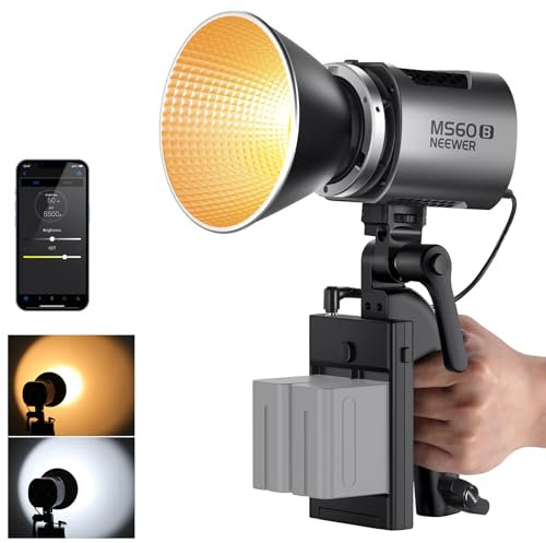 NEEWER MS60B Luce per Video con Kit 6 Diffusori Colorati, 65W Mini COB Controllo 2,4G/APP Bicolore 2700K-6500K Luci Studio Continua 40000lux/m, CRI97+ TLCI98+, 12 Effetti, Dimmer PWM, Bowens Mount
