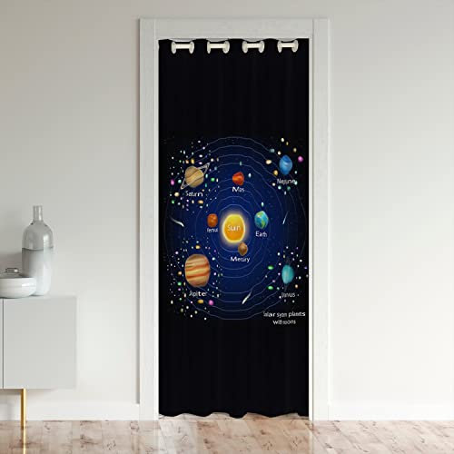 Loussiesd Sonnensystem Türvorhang 132x203cm Weltraum Vorhang für Innentür Raumteiler für Schlafzimmer Wohnzimmer Universum Flugzeugts 30%-50% Raum verdunkelt Schwarzer Vorhang