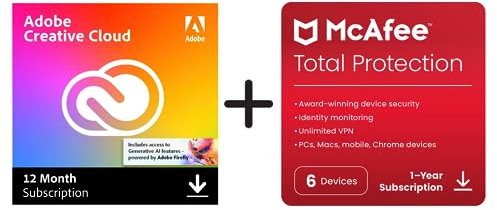 Adobe Creative Cloud All Apps + McAfee Total Protection 2025, 6 Devices, 12 Months, 2025, Activation Code by email