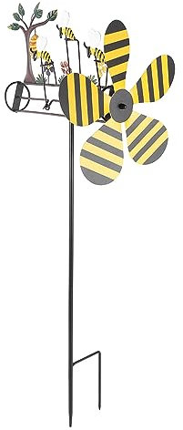 Schöne Dekorative Bienen-Windmühle aus Metall. Drei Kleine Bienen-Windmühle. Metall-Bienenskulptur. Windspiel. Schöne Dekorative Bienen-Windmühle aus Metall für den Garten Im