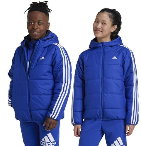 adidas Unisex Kinder ESSENTIALS 3 STRIPES PADDED JACKET, semi lucid blue/white, 7-8 Years