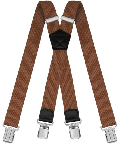 HNOOM Hosenträger für Herren Damen: Breit 3.8 cm, Einstellbar und Elastisch Arbeitshose Hosenträger, 4 Starken Metall Clip, X Form, Einheitsgröße für Männer und Frauen (Braun)