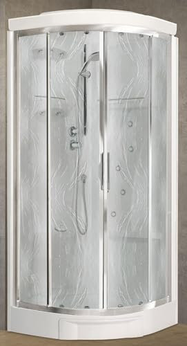 Novellini New Holiday R90 Hammam 90x90 cm Cabina Doccia Multifunzione Semicircolare 2 Ante Scorrevoli Angolo Miscelatore Meccanico Vetro Aqua Profilo Silver Idromassaggio Sauna Asta Altezza 225,5 cm