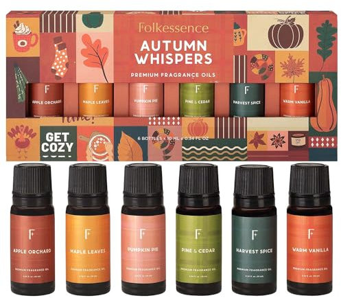 Folkulture Essential Oils for Diffuser | Fall Essential Oils Set of 6x0.34 fl oz | 60 ml Fragrance Oil, Diffusers Oils Fall Scents for Home | Oil Diffusers Fragrances for Diffusers | Pumpkin Spice oil