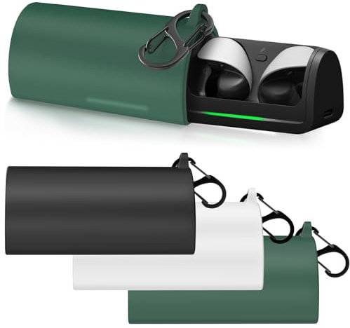 MoKo Hülle für Sony Pulse Explore Wireless Earbuds, Weiche Silikon Schutzhülle für PS5 Pulse Explore Earbuds, Tragbare Kratzfeste Voller Schutz Hülle mit Metall Anti-Verlust Schnalle, Grün