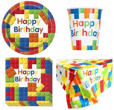 Birthday Party Supplies Decorations includes Tablecloth, Plate, cups, napkins & Balloons (BlocksParty, Paper)
