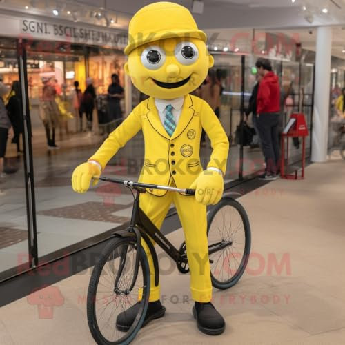 REDBROKOLY Giallo limone Unicyclist mascotte personaggio costume vestito con una tuta e Pocket quadrati