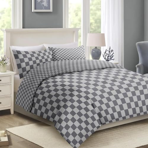 YORKSHIRE BEDDING Double Duvet Set Soft Printed Bedding Set Brushed Microfiber Duvet Cover with Pillowcases (Chess 200x200 CM)
