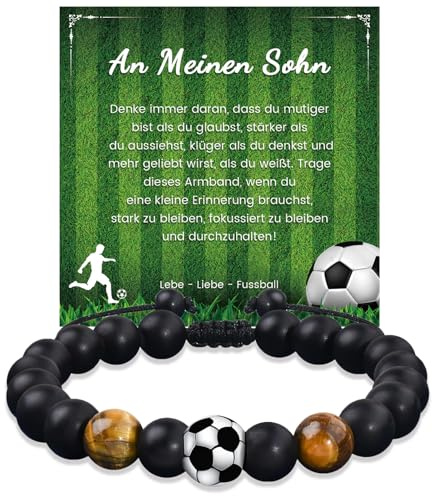 YELUWA Fussball Geschenke für Sohn, Naturstein Fussball Armband für Jungen | Naturstein Fußball Armband Geschenke 13 14 15 16 17 18 Geburtstagsgeschenk Weihnachtsgeschenke für Sohn Bruder Enkel Neffe