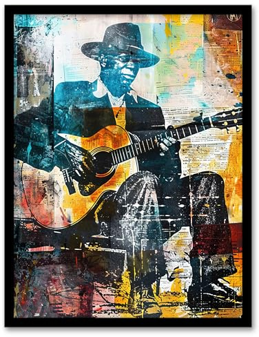 Artery8 Blues Music Guitar Player Upcycle Painting Living Room Art Print Framed Poster Wall Decor 12x16 inch