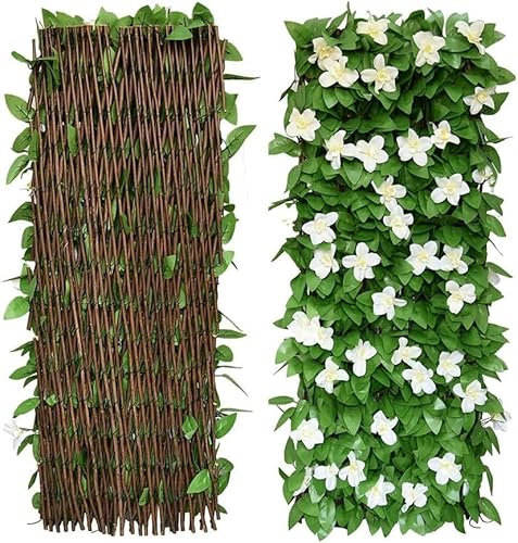 Expandable Fence Screening, 0.4 * 2M Artificial Hedge Screening Expanding Garden Trellis Panels with Flowers, Garden Fence Screening, Fence Privacy Screen for Fence Backyard Patio Wall Decor