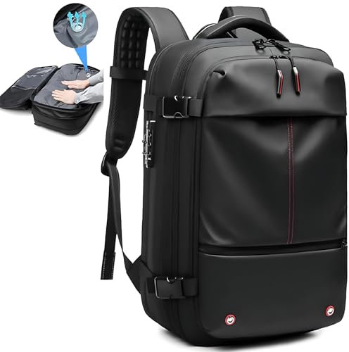 Sac à dos sous vide de voyage, 62 L, extensible, avec compression sous vide, anti-vol, équipé d'un dispositif d'aspiration d'air