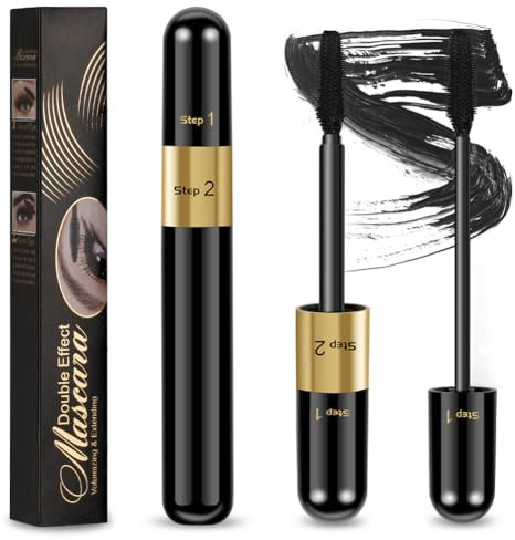 Mascara Waterproof Volumizzante e Allungante a Doppio Scovolino - Aumenta la Lunghezza, Incurva Per 24H di Volume a Prova di Sbavatura e No Transfer (B)
