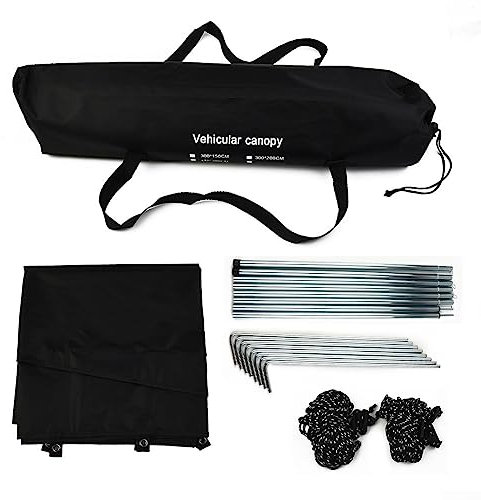 QOXEZY Toldo de 300 x 150 cm para sombra instantánea y refugio, impermeable, toldo lateral para coche, tienda de campaña, para camping, autocaravana, furgoneta, furgoneta, SUV (negro)