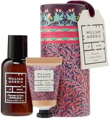 William Morris At Home: Bird and Yare Festive Drum, Bubble Bath 50ml, Hand Cream 15ml, Travel Size, Vegan-Friendly and Stocking Filler