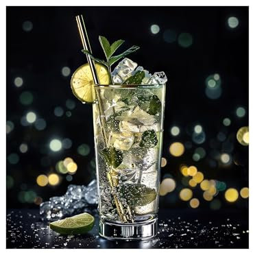 STYLER Küchenbild Mojito 30 x 30 cm I COCKTAILGENUSS I Glasbild mit stilvollem Mojito und Lichterhintergrund I Bild für Küche & Bar I Cocktail Deko I Wandbild Moderne Optik I Küchenbilder Set
