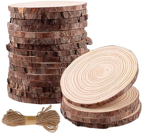 ZEONHEI 20 Stück Runde Holzscheibe, 14-16 cm Unvollendete Holzkreise, Runde Baumscheiben mit Rinde Ungebohrte, Holz Log handwerkliche Scheiben für Kunst Malerei dekoration DIY Handwerk