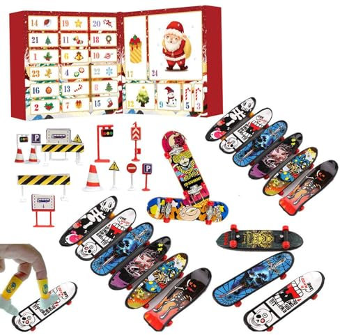 Finger-Skateboards-Adventskalender 2024 – Finger-Mini-Skateboard-Adventskalender, 24 tages Deck-Truck-Fingerboard-Skate-Spielzeug-Countdown-Kalender für Kinder