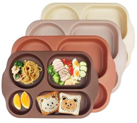 greenandlife Teller Set 4er Geteilte Kinderteller mit Unterteilung 5 Fächern, Unzerbrechliche Mehrweg Plastikteller, Menüteller Geschirr für Kinder Und Erwachsene, Mikrowellen& Spülmaschinenfest