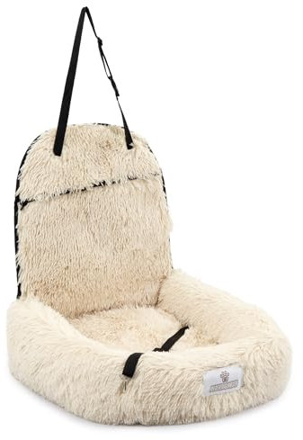 Pfoten&Nasen® 2 In 1 Orthopädisches Hunde Autositz [Beige, 50X79X33cm] Für Große, Mittelgroße und Kleine Hunde, Hundebett, Hundesitz Auto Rückbank, Dog Car Seat, Hundekorb Auto.