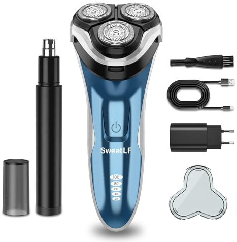 SweetLF [2025 New] Rasierer Herren Elektrisch mit Präzisionstrimmer (Hellblau mit Nasenhaar-trimmer)