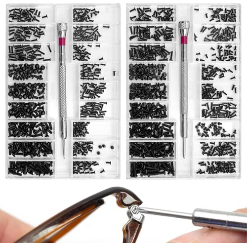 1000 Pcs Tiny Micro Repair Screw Kit, Glasses Repair Kit with Screws and Screwdriver, M1.2 M1.4 M2 Watch Glasses Computer Laptop Jewellry Replacement Screws Kit (Black)