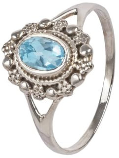 mantraroma Damen Ring Silber mit Stein blau Topas Edelstein blau dezent verspielt