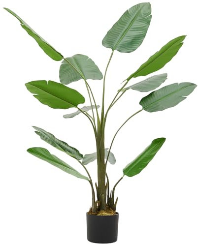 Warmiehomy Artificial Bird of Paradise Plant with 12 Leaves 120cm / 4ft Tall Outdoor Large Fake Palm Tree Like Real in Pot for Home Office Garden Bedroom Modern Decoration and Housewarming Gift