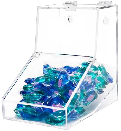 Laundry Pods Container, Acrylic Candy Dispenser Holder with 2 Lids, Dishwasher Pod Holder, Coffee Pod Holder, Office Used- Stand or Wall Mount(8.6L x 7.1W x 8.6H)