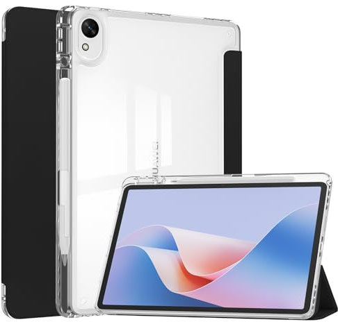 Tri-Fold Smart Tablet Case Compatible con Huawei Matepad 11.5S 2024/MatePad Air 11.5 2023, TPU Delgado Transparente Funda de soporte con soporte de lápiz Funda a prueba de golpes, Auto Wake/Sleep.