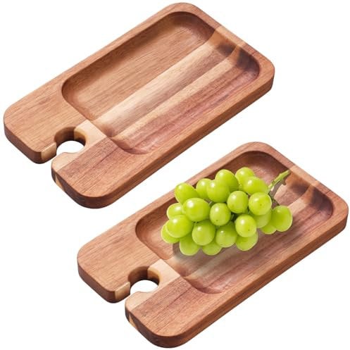 Gatphy 2Pcs Wood Serving Platters and Trays, Wooden Mini Charcuterie Boards with Wine Holder Cheese Serving Boards for Display Fruit Snacks Appetizer Sushi Food