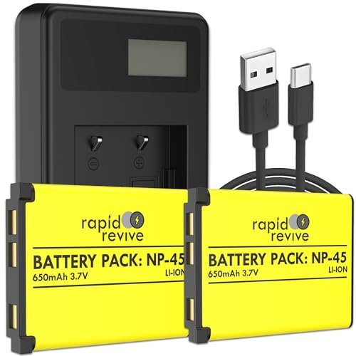 Rapid Revive – NP-45 NP-45A | EN-EL10 | Li-40B | Mini 90 Replacement Li-ion Battery For Fujifilm NP-45S | Nikon EN-EL10 | Olympus Li-42B | INSTAX Mini 90-2 Pack Digital Camera Battery & Charger