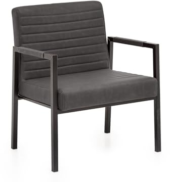 Woodkings XXL Esszimmer Stuhl Wellington mit Armlehne Kunstleder, Schwerlaststuhl belastbar bis 250kg modern, Designstuhl, Metallgestell schwarz (Grau)