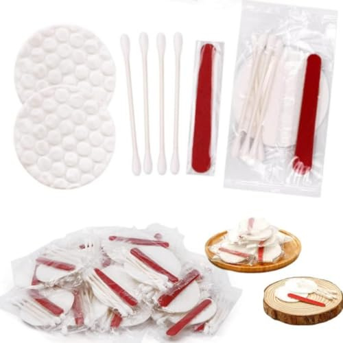 Alula777 Lot de 100 coiffeuses d'hôtel emballées individuellement, kit d'hygiène jetable avec tampons en coton, cotons-tiges, lime à ongles pour maquillage de motels, Maison,ensemble d'accueil d'hôtel