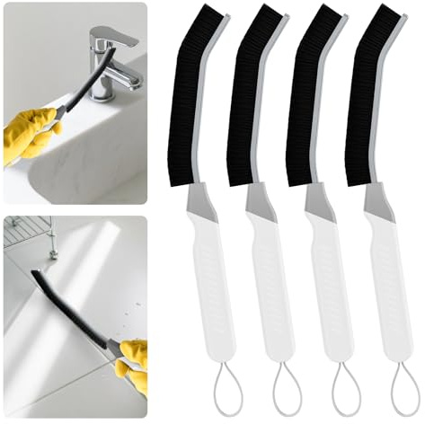 TQRR Cepillo Limpieza Hogar - Cepillo de Limpieza de Grietas, Escobillas de Baño, 4 Piezas Productos de Limpieza para Inodoro, Cocina, Ventana, Juntas, Ducha, Inodoro, Azulejos (4, Negro)