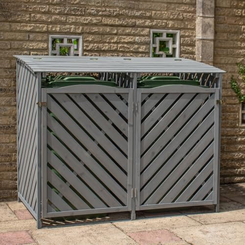 BPS Deluxe Wooden Bin Store | Wheelie Bin Hideaways Outdoor | Storage Garden Large Garbage | Grey (Double)