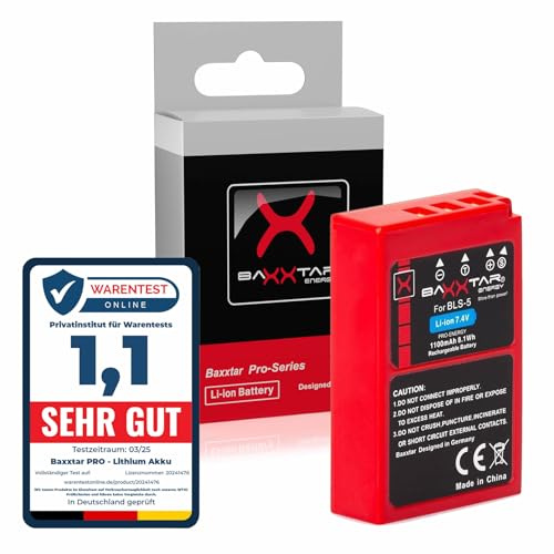 Baxxtar BLS-5 Akku 1100mAh 7.4V Ersat für Olympus BLS5 kompatibel mit Olympus OM-D E-M10 Mark II III IV Pen E-P3 E-PL2 E-PL3 E-PL5 E-PL6 E-P7 E-PL7 E-PL8 E-PL10 EPM1 EPM2