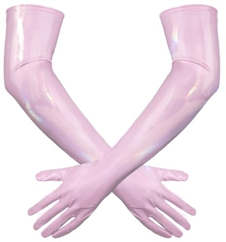 Adigau Damen Glänzende Lange Handschuhe PU-Leder Dehnbare Ellenbogenhandschuhe Wetlook für Cosplay Opernparty
