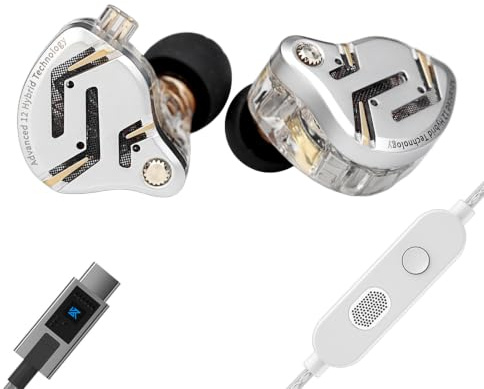 KZ ZS12 PRO 2 Auriculares con cable USB C tipo C, auriculares con monitor intraural, 5BA+1DD, 6 controladores, auriculares con cable USB C, sonido de claridad HiFi, graves inmersivos IEMs para juegos
