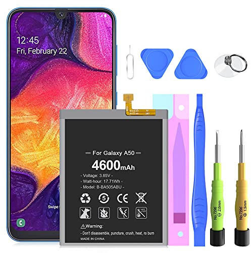 Akku für Samsung Galaxy A50, 4600mAh EB-BA505ABU Ersatzakku für Samsung Galaxy A505F A30 A305 A20 A205FN A202F A30S A307 mit Werkzeuge