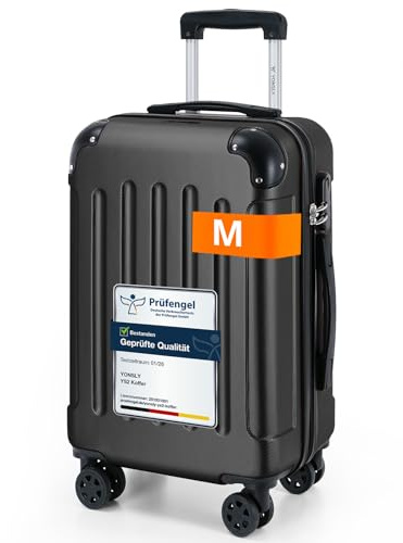 YONSLY Gepäck Suitcase Reisekoffer, Kabinenkoffer, Trolley Rollkoffer Handgepäck, Hartschalenreisekoffer mit 360° Lenkrollen, Zahlenschloss, Mehrstufiger Teleskopgriff (M, Schwarz)